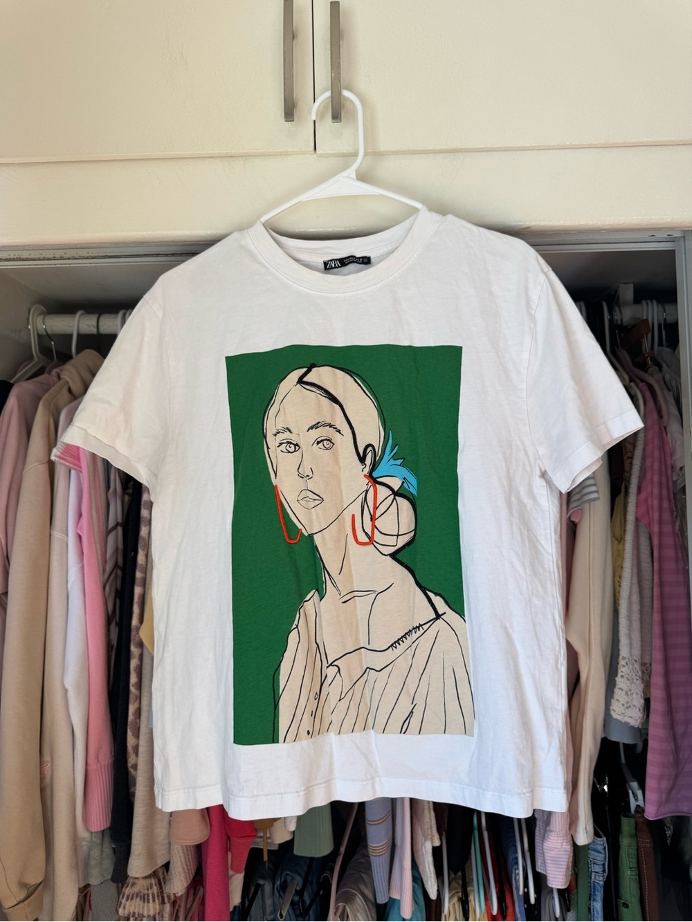 Zara Cream Crew Neck Tee with Black Label
